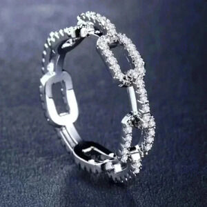 New Sterling Silver White Sapphire Chain Link Band